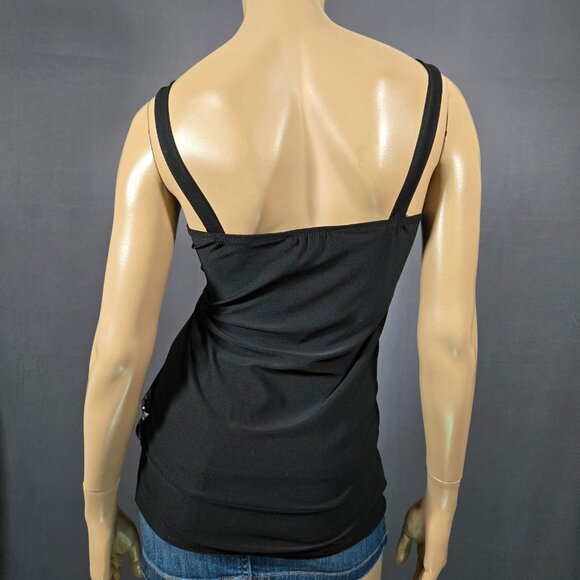 Y2K McBling Black Floral Sleeveless Top Big Buckle Size M Gothic Fairy Babydoll - Picture 8 of 10